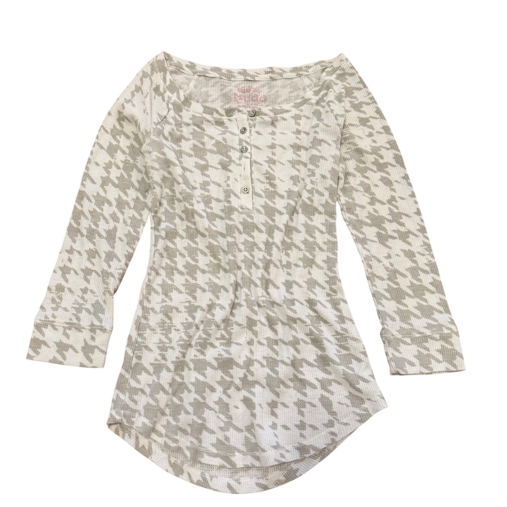 Vintage Mudd Houndstooth Thermal‎ Henley Top Y2K Grunge Waffle Knit Small